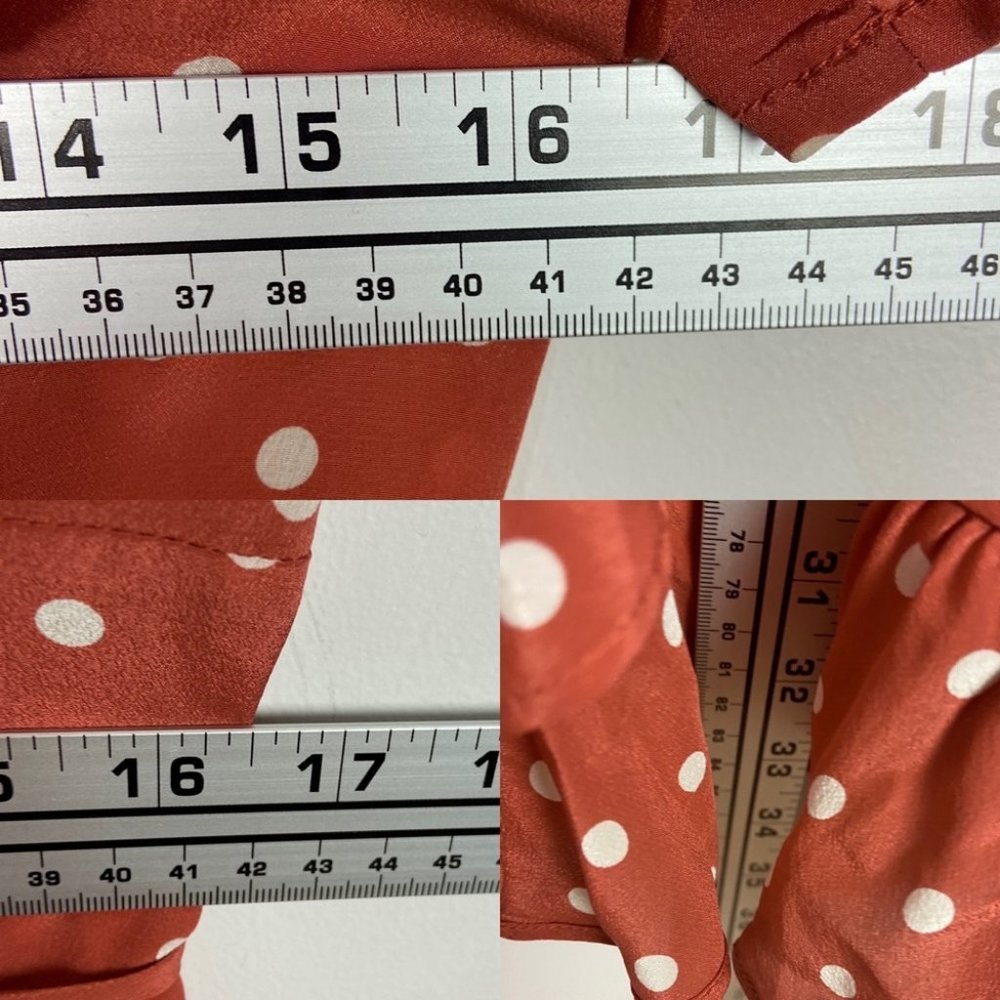 Realisation Par 100% Silk Brown Polka Dot‎ Ruffle Wrap Dress Size XS Valentina - Picture 10 of 11